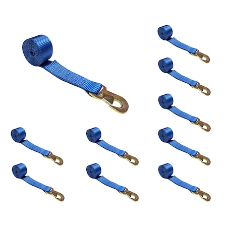 Tie 4 Safe 2" x 10' Wheel Lasso Lift Strap w/ Flat Snap Hook Tow Dolly , 10PK TWS21-2510-M3-BU-C-10